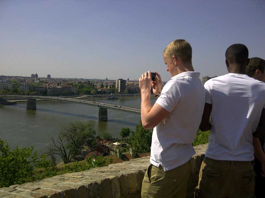 Jordan Pickford takes a photo from the Fortress.
